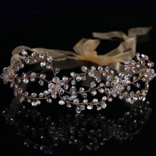 Tiara mireasa design floral unicat placata cu cristale si aur 14k