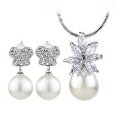 Set bijuterii nunta si logodna placate cu platina si perle