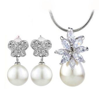 Set bijuterii nunta si logodna placate cu platina si perle#1
