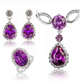 Set bijuterii glamour placate cu platina si cristale Zirconiu Ametist#1