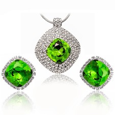 Set bijuterii cu cristale austriece Stellux culoare Smarald placate cu platina