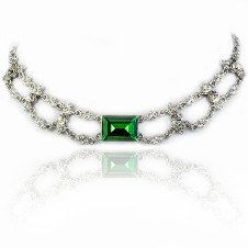 Colier fashion placat cu Platina si cristale austriece culoare Smarald