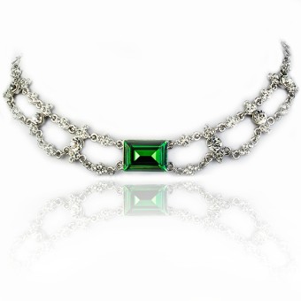 Colier fashion placat cu Platina si cristale austriece culoare Smarald#1