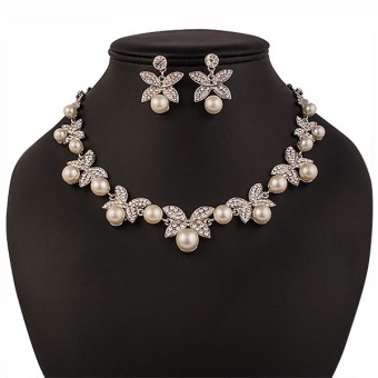 SET bijuterii mireasa colier si cercei placate cu Argint 925 perle si cristale#1