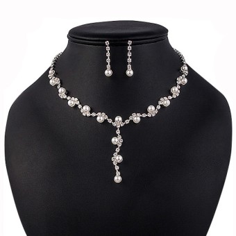 SET bijuterii mireasa colier cercei si tiara placate cu Argint 925 perle si cristale#1