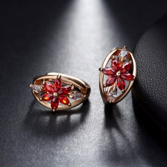 Cercei design floral Rubin placati cu aur 14k si cristale Zirconiu#1