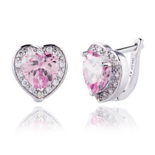 Cercei glamour hearth design Rose placati cu cristale Zirconiu si Aur alb 18k