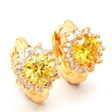 Cercei Topaz galben design floral cristale Zirconiu si aur galben 18k