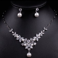 SET bijuterii mireasa veritabil placat cu perle cristale Zirconiu si Platina