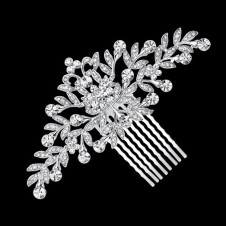 Tiara mireasa design floral placata cu cristale si aur alb 14k