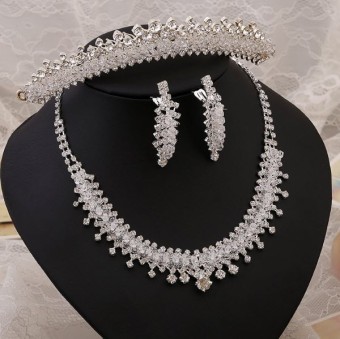 SET bijuterii mireasa colier cercei tiara placate cu cristale si Argint 925#1