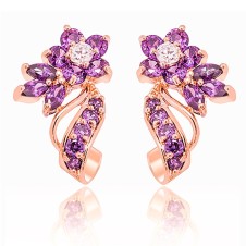 Cercei fashion cu cristale Zirconiu tip Ametist si placati cu aur roz 10k