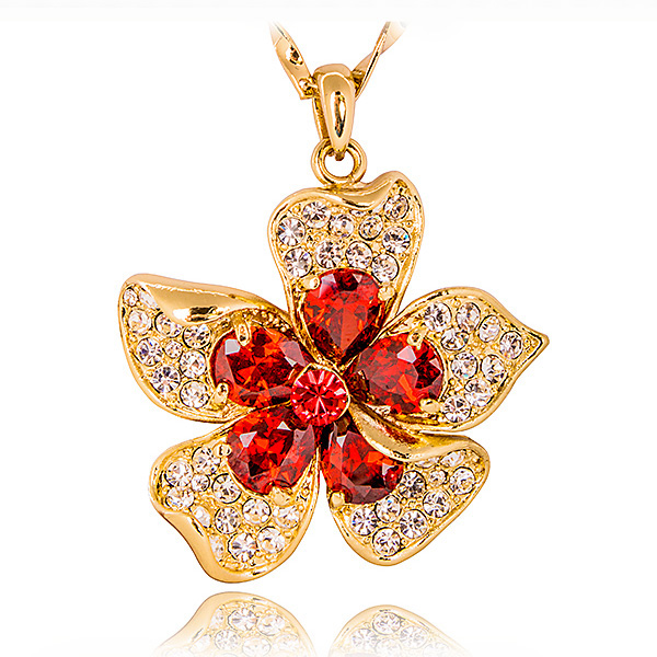 Safiria Pandantiv floral cu cristale Zirconiu si lantisor placate cu aur galben 14k Safiria Pandantiv floral cu cristale Zirconiu si lantisor placate cu aur galben 14k